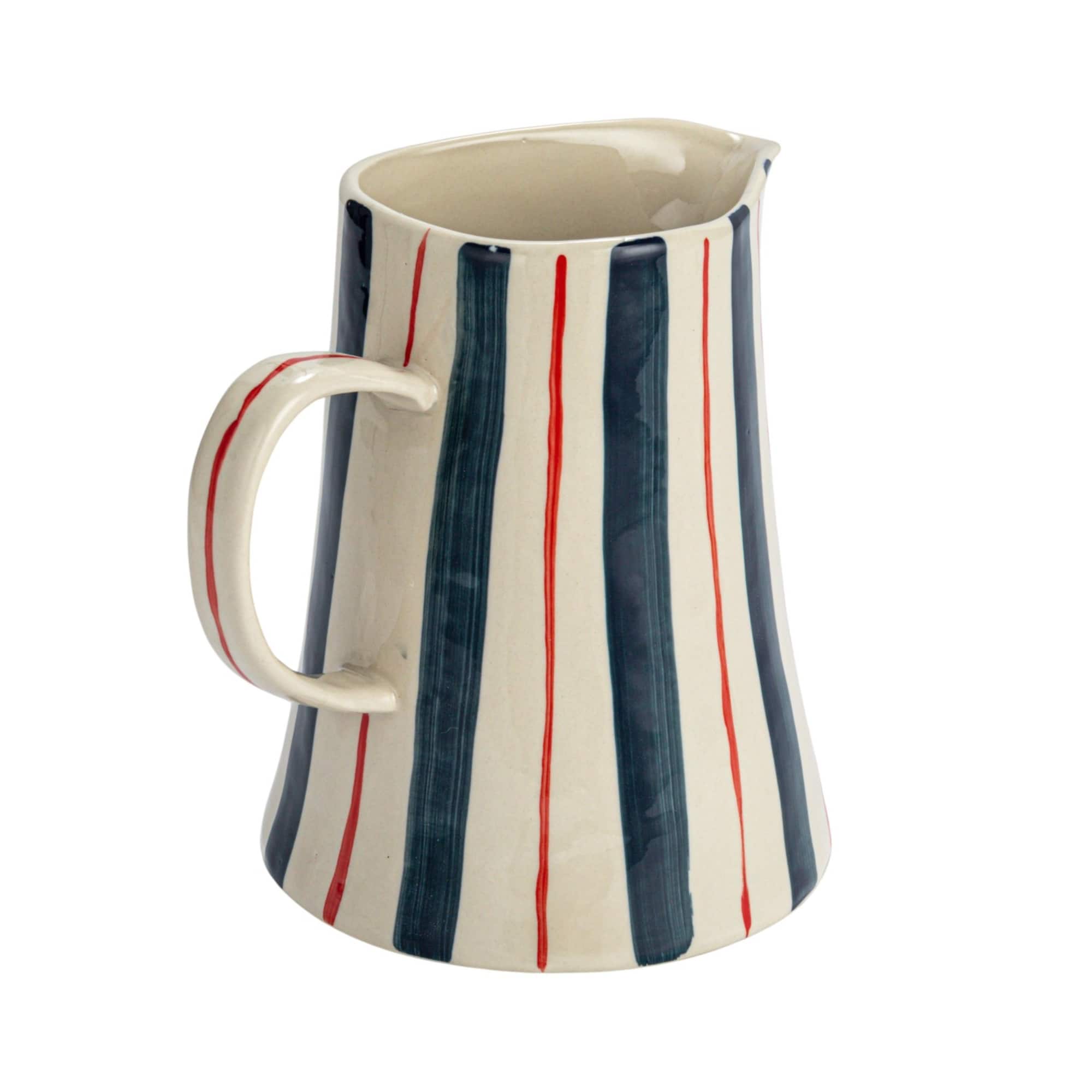 Hello Honey® 8" Hand-Painted Wax Relief Multicolor Striped Stoneware Pitcher